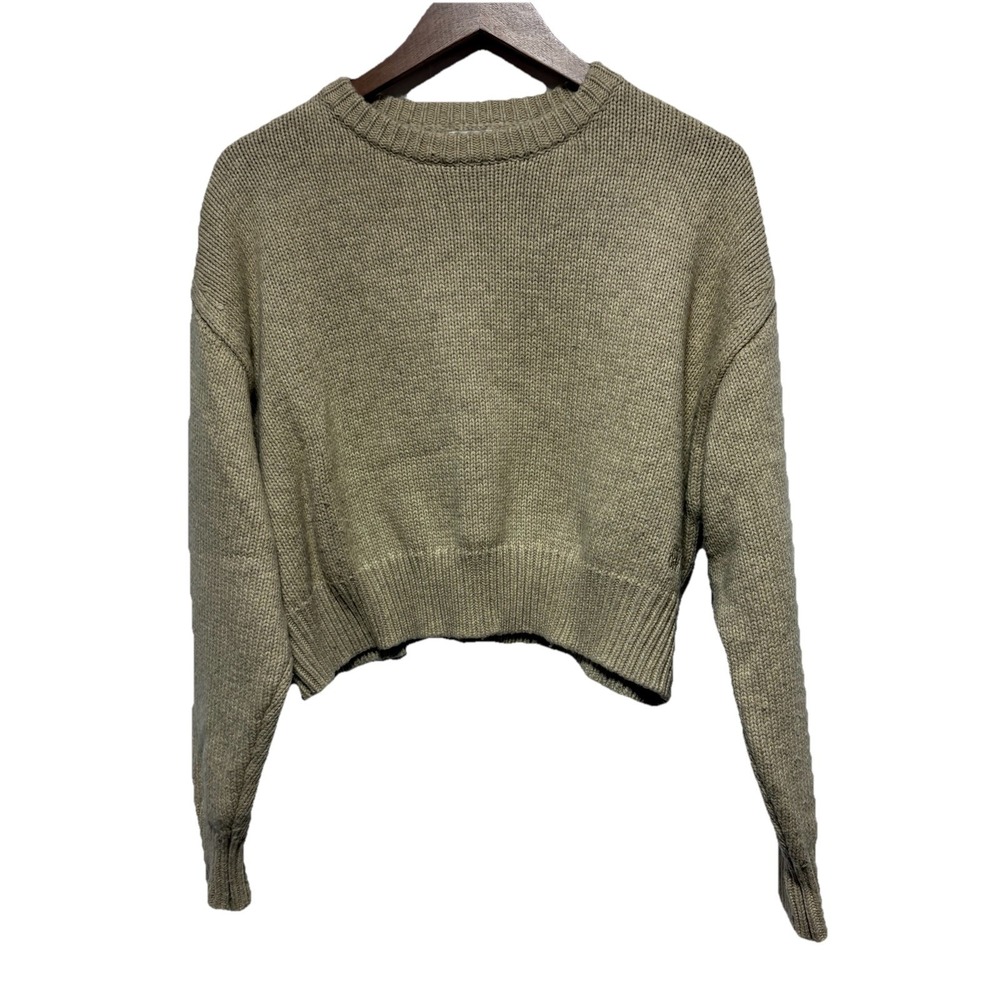 Dissh Jumper Womens S Beige Wool Blend Chunky Knit Crew Neck Pullover Cropped